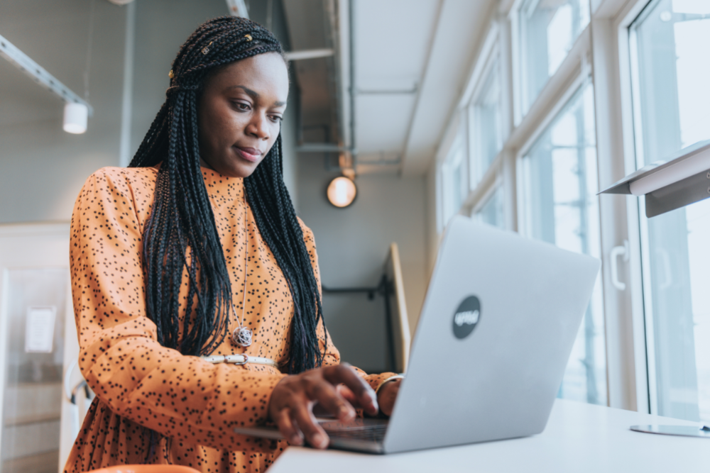 woman working on a laptop